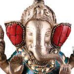 Pure Brass Lord Ganesha | 5" x 4" x 2.5" | 0.8 kg | Stone Inlay Work | Portable Sacred Art | Perfect Gift Size | Jaipurio